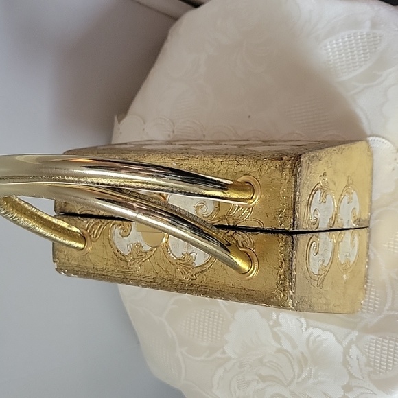 Delill Italian Gold Leaf Handpainted Box Purse Bag Wooden Made in Italy Vintage - Picture 7 of 12